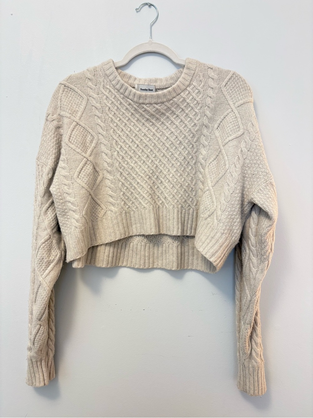 Sunday Best Oatmeal Cable Crop Sweater